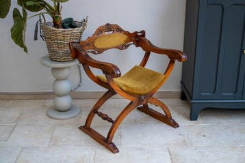 Klapstoel - Savonarola - Hout, Fluweel, Antiek en Kunst