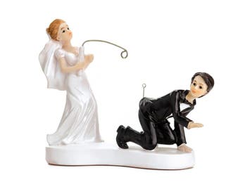 Taarttopper Bruiloft Bruidspaar Grappig Hengel 13cm, Verzenden, Nieuw