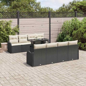 vidaXL Tuinbank Set 9 st 8-Aantal zitplaatsen Zwart Poly, Verzenden, Nieuw