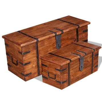 vidaXL 2-delige Opbergkistenset massief hout, Verzenden