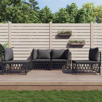 vidaXL 4-delige Loungeset met kussens staal antracietkleurig, Verzenden, Nieuw, Loungeset