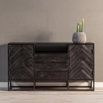 Dressoir Mangohout Kjeld 145 Zwart, Huis en Inrichting, Kasten | Dressoirs, Verzenden, Nieuw, Overige houtsoorten, Industriële meubels