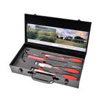 Houtbeitelset en klauwhamer in metal opbergbox, Ophalen of Verzenden