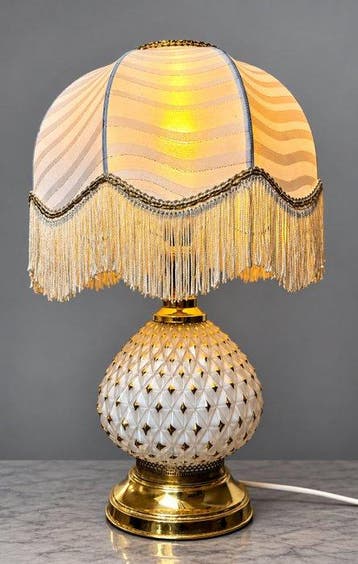 Lamp - Verguld messing, Opaline glas - Pineapple lamp