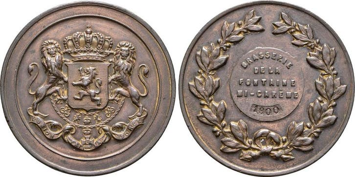 Brons medaille 1900 Belgie Leopold Ii 1865-1909, Timbres & Monnaies, Pièces & Médailles, Envoi