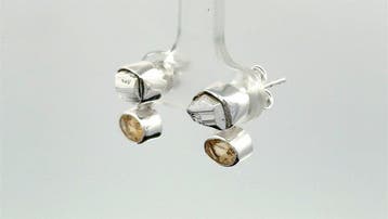 Argent - Boucles doreilles - Météorite-Citrine naturelle