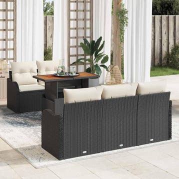 vidaXL Tuinbank Set 6 st Zwart en Crème poly rattan, Verzenden, Nieuw
