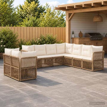 vidaXL Tuinbank Set 9 st Beige poly rattan, Verzenden