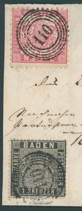 Baden 1860/1862 - zeldzame gemengde frankering 1 Kr zwart, Gestempeld