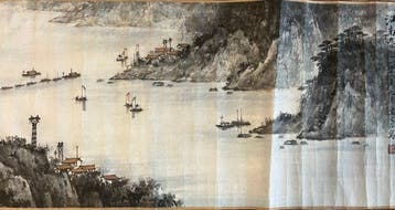 Zijde en rijstpapier aquarel landschap grote rol - China -, Antiek en Kunst