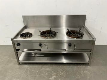 Van Holten RVS Wokfornuis 3-pits, Zakelijke goederen, Horeca | Keukenapparatuur, Ophalen of Verzenden, Gebruikt, Fornuis, Frituur en Grillen