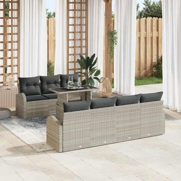 vidaXL Tuinbank Set 8 st Lichtgrijs Poly Riet, Verzenden, Nieuw