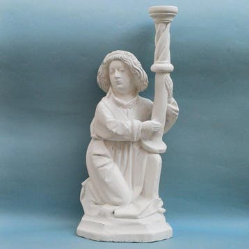 Beeld, Paar Neogotische Kandelaar Engelen - 40.4 cm - Hout