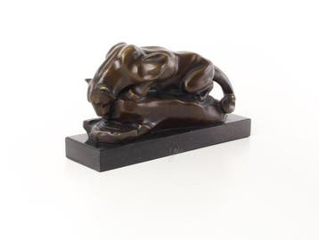 sculptuur, Art Deco Style Bronze – Majestic Cougar by Water,