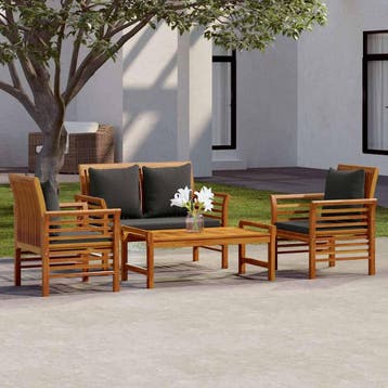 vidaXL 4-delige Loungeset met kussens massief acaciahout, Verzenden, Nieuw, Loungeset