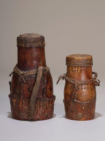 Paar vetcontainers, “eburi” – Turkana – Kenia – Hout, leer,