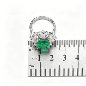 Bague - 18 carats Or blanc Émeraude - Diamant - Anneau, Bijoux, Sacs & Beauté