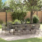 vidaXL Tuin Eettafel Set 9 pcs Grijs poly rattan, Verzenden