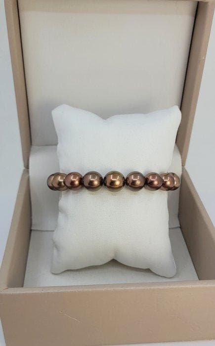 Armband 9,5×11 mm ronde chocolade Tahitiaanse parels, Handtassen en Accessoires, Armbanden