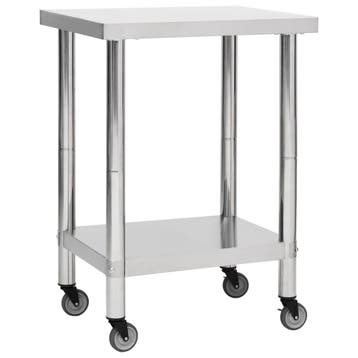 vidaXL Keukenwerktafel met wielen 60x45x85 cm roestvrij, Verzenden