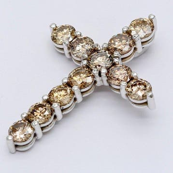 Pendentif en forme de croix - 14 carats Or blanc - 1.75ct.