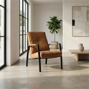 Leren fauteuil Level - Granada Sahara (cognac), Ophalen of Verzenden