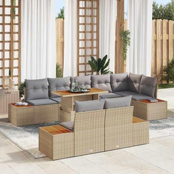 vidaXL Tuinbank Set 9 st Beige Poly rattan, Verzenden, Nieuw