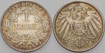 1 Mark 1910 A Kleinmunten-kaiserreich Grosser Adler, Verzenden, België