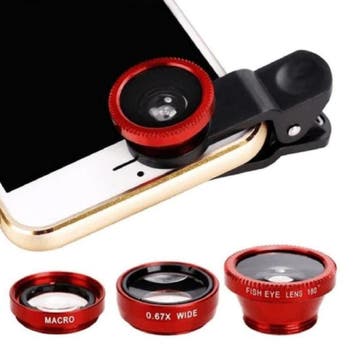 3 in 1 Universele Camera Lens Clip voor Smartphones Rood -, Verzenden