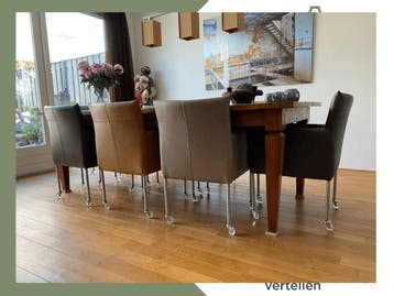 Set van 8 leren kuip eetkamerstoelen - met wieltjes -, Ophalen of Verzenden, Nieuw, Eén