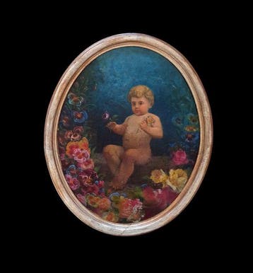 École française (XIX) - Putto con rosa e fiori