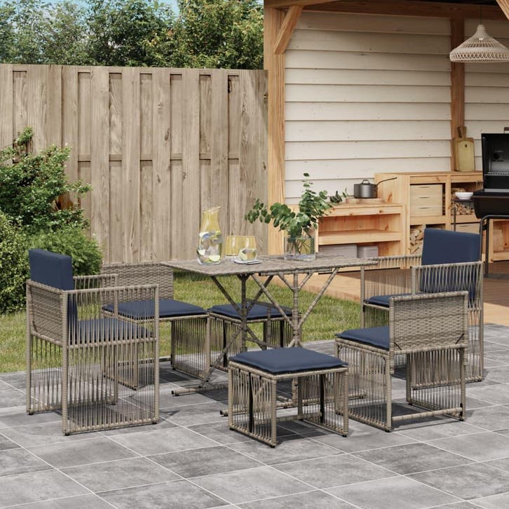 vidaXL 7-delige tuineetset met kussens grijs poly rattan, Tuin en Terras, Tuinsets en Loungesets, Nieuw, Verzenden