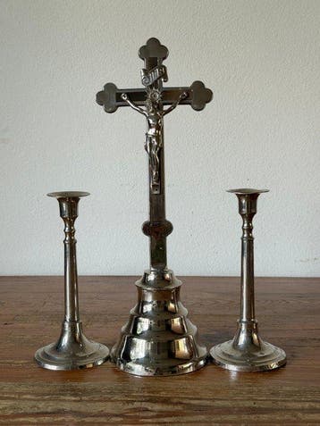 Art Deco Crucifix (3) - Verzilverd - 1920-1930 - Huisaltaar, Antiek en Kunst