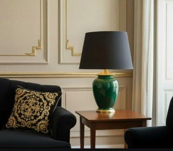 Lamp - Smaragdgroene kleur - Geglazuurde keramiek en verguld, Antiquités & Art