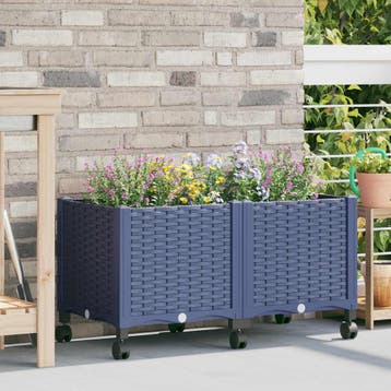 vidaXL Tuin planter met wielen Blauw Grijs 80 x 40 x 48 cm, Verzenden, Nieuw