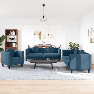 vidaXL 3-delige Loungeset met kussens fluweel blauw, Verzenden