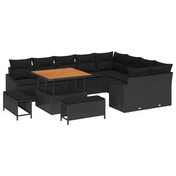 vidaXL Tuinbank Set 12 st 7-Aantal zitplaatsen Zwart Poly, Verzenden
