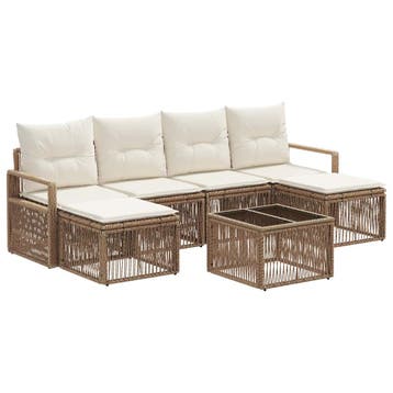 vidaXL Tuinbank Set 7 pcs Beige poly rattan, Verzenden, Nieuw