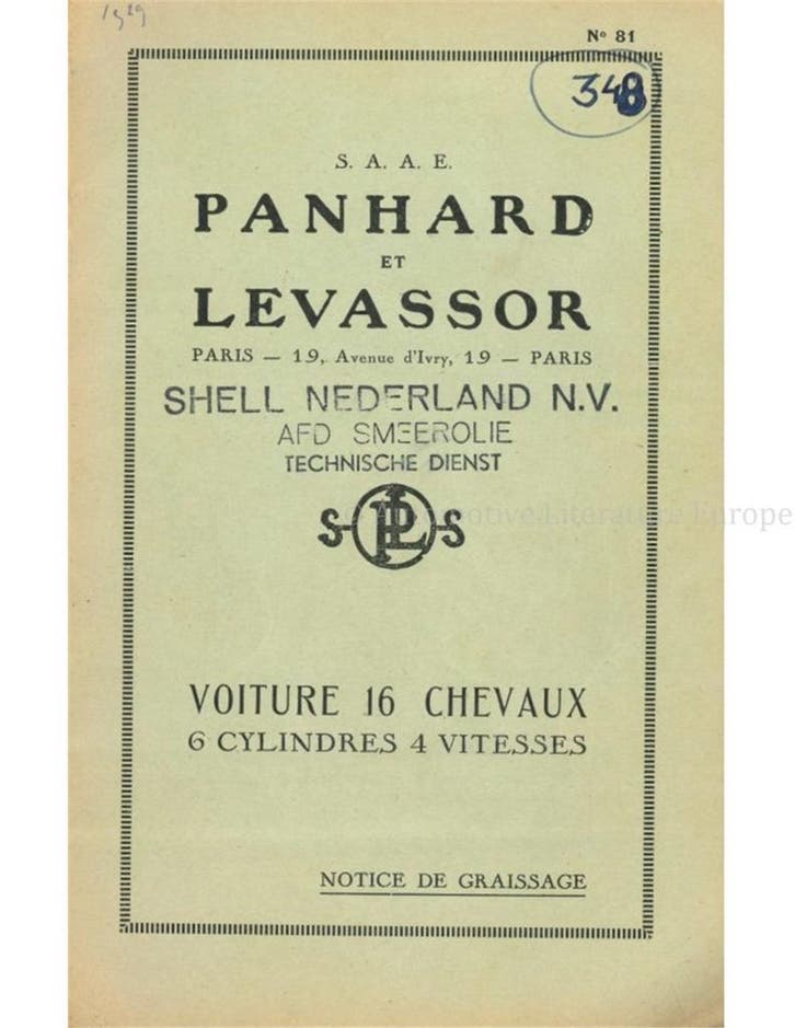 1929 PANHARD & LEVASSOR INSTRUCTIEBOEKJE FRANS, Auto diversen, Handleidingen en Instructieboekjes, Ophalen of Verzenden