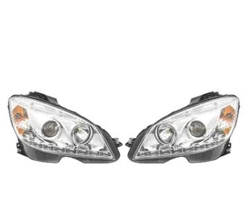 Phares Led Daylight Pour Mercedes C W204 07-11 Fond Chromé, Autos : Pièces & Accessoires, Éclairage, Verzenden