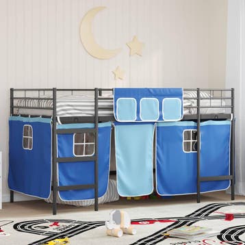 vidaXL Bunkbed voor kinderen met gordijnen Zwart en Blauw, Verzenden, Nieuw