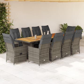 vidaXL 11-delige Bistroset met kussens poly rattan grijs, Verzenden, Nieuw