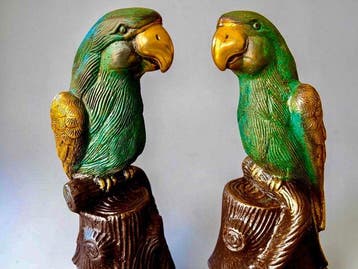 Large Set Parrots - Figuur - H35cm/ app 6Kg - Brons
