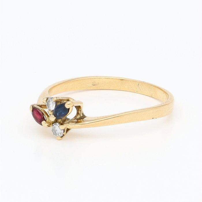 Bague - 18 carats Or jaune - Saffier - Robijn, Bijoux, Sacs & Beauté, Bagues