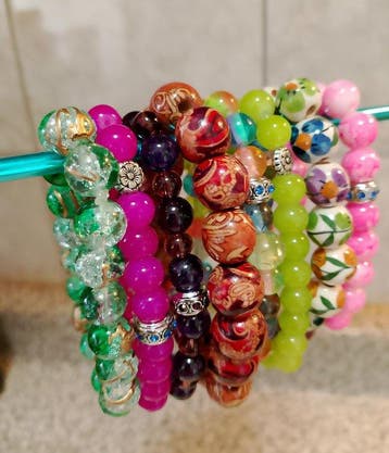 Boeddhistische meditatie-armbanden met agaat, roze jaspis,