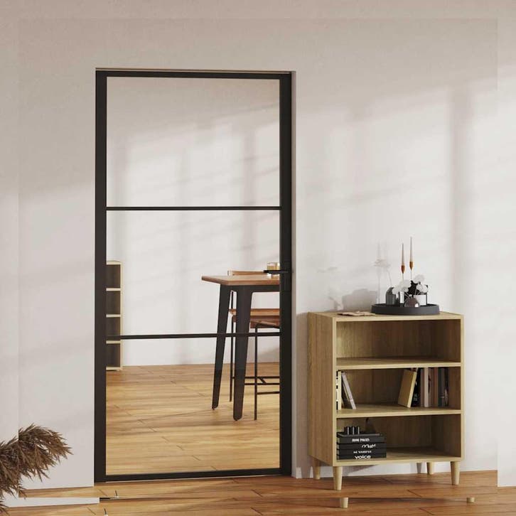 vidaXL Binnendeur 102,5x201,5 cm ESG-glas en aluminium zwart, Doe-het-zelf en Bouw, Deuren en Vliegenramen, Nieuw, Verzenden