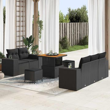 vidaXL Tuinbank Set 8 st 8-Aantal zitplaatsen Zwart Poly, Verzenden, Nieuw