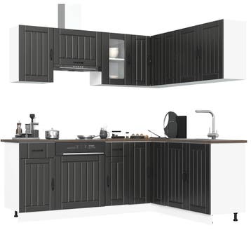 vidaXL 11-delige Keukenkastenset Lucca bewerkt hout zwart, Verzenden, Nieuw