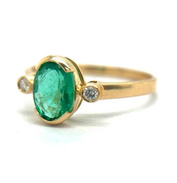 Ring - 14 karaat Geel goud - 1.10ct. tw. Smaragd - Diamant