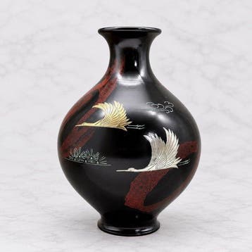 Vase Ikebana - Bronze, Belle incrustation de grue en or et